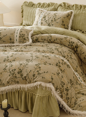 法式复古床盖款雕花牛奶绒加厚四件套流苏边被套保暖冬季加厚床品