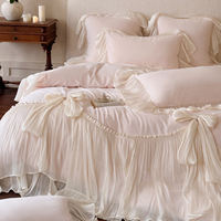 French princess-style romantic all-cotton long-staple cotton four-piece set, lace bow duvet cover, bed cover, high-end fairy bedding thumbnail 5