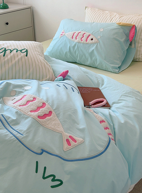 ins春夏季100全棉四件套纯棉水洗棉少女心刺绣被套小清新可爱床单