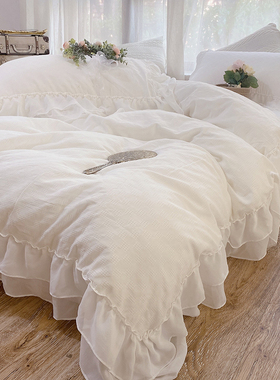 ins法式网红仙女白色提花公主风全棉床上四件套纯棉100床单床笠款