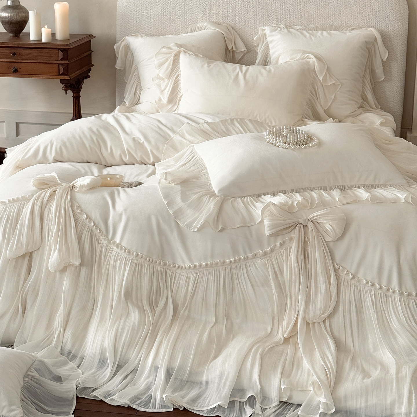 法式秋冬浪漫婴儿绒四件套加厚保暖双面毛绒蕾丝被套床盖仙女床品