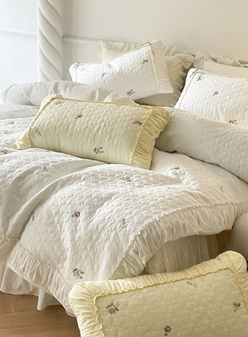 ins仙女裸睡白色全棉夹棉四件套夏凉被公主风100纯棉被套柔软床单