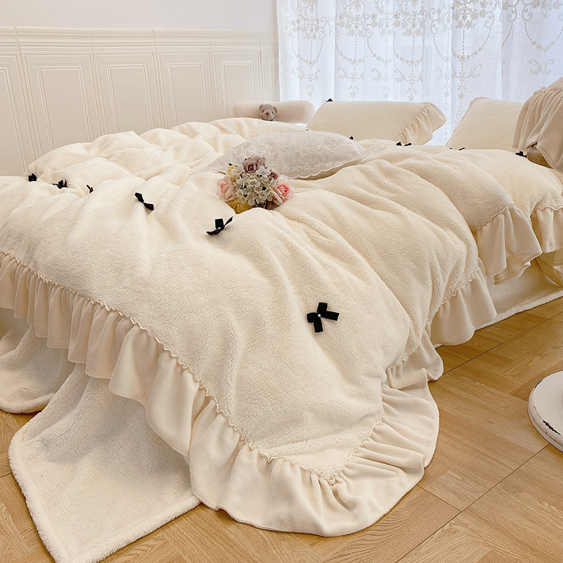 少女心仙气牛奶绒加厚白色四件套