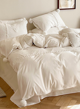 ins法式白色仙女纯棉四件套100全棉少女心被套蕾丝公主风网红床单