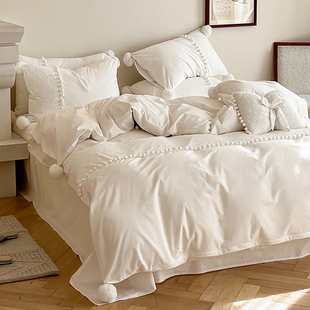 ins法式 白色仙女纯棉四件套100全棉少女心被套蕾丝公主风网红床单