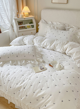 ins北欧仙女白色公主风全棉四件套夹棉被套100纯棉高档裸睡床裙款