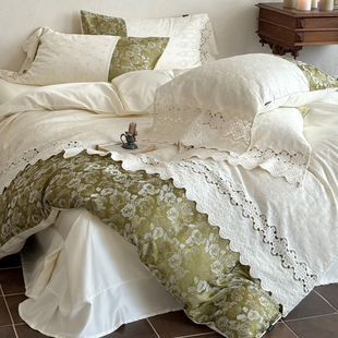法式复古全棉长绒棉四件套公主风镂空刺绣花边纯棉被套床单床品2m