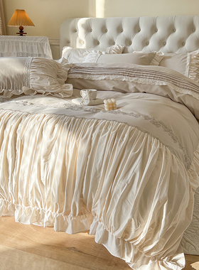 法式复古全棉床上四件套100纯棉公主风蕾丝花边被套高档床裙款ins