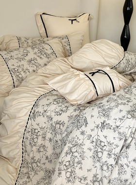 法式复古长绒棉100S全棉磨毛四件套褶皱被套纯棉加厚柔软床单床笠