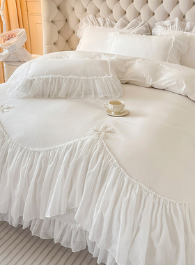 法式仙女全棉床上四件套100纯棉公主风白色蕾丝被套轻奢高级床裙4