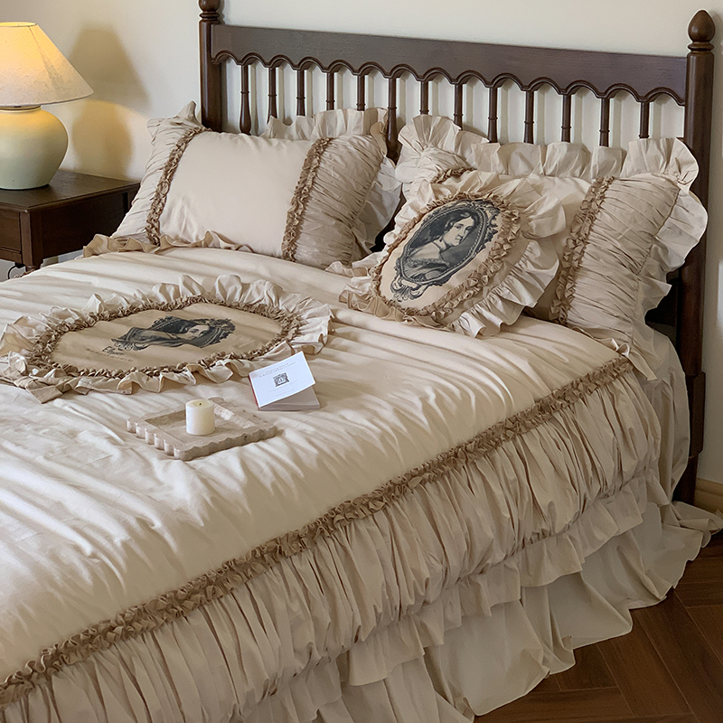 法式四件套全棉荷叶边被套公主风