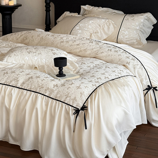 法式 蝴蝶提花天丝棉四件套荷叶花边丝滑被套公主风高级感仙女床单