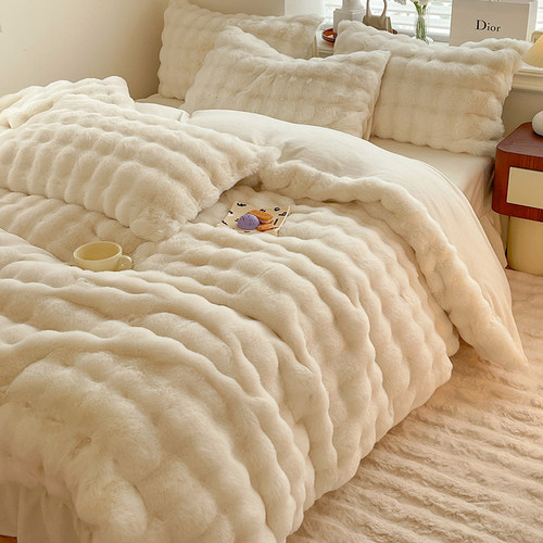 冬季四件套兔毛绒ins风双面毛绒