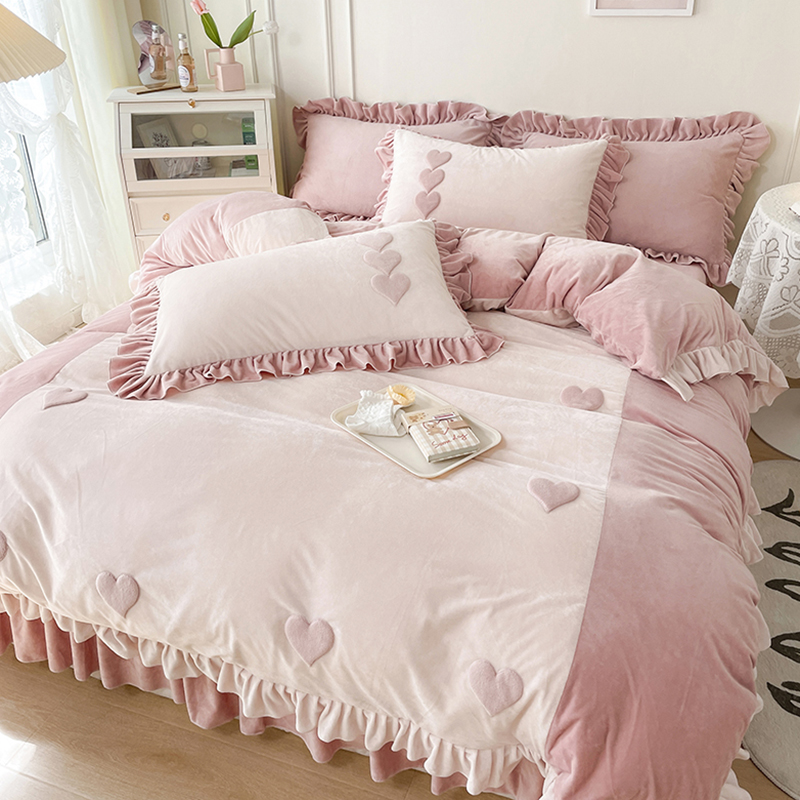 少女心网红牛奶绒床裙款四件套