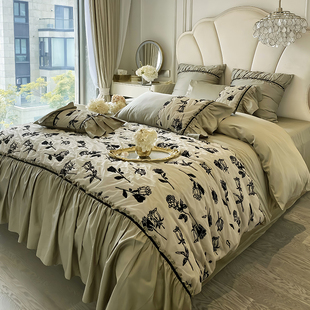 法式复古全棉长绒棉床上四件套100纯棉公主风田园风被套高档床单4