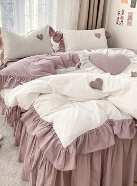 ins公主风纯棉床上四件套100全棉少女心荷叶边可爱被套床裙款网红