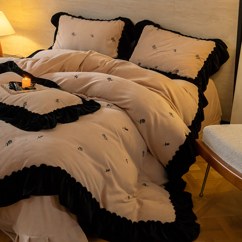 冬季法式加厚牛奶绒公主风四件套