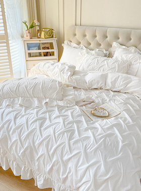 北欧轻奢白色公主风纯棉四件套100全棉水洗棉床裙款高档网红床品4