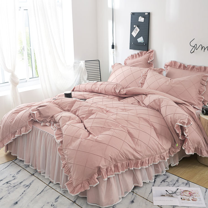 少女心欧式风床裙款荷叶边四件套