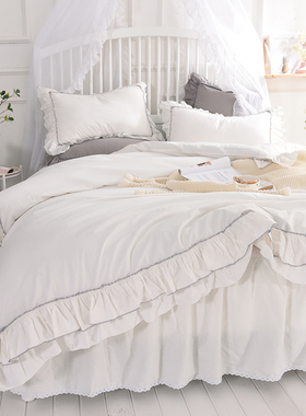 ins网红款全棉100四件套纯棉公主风少女心亲肤白色1.8m双人床裙式