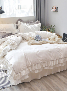 法式纯棉白色全棉100床上用品四件套ins床单被套公主风床裙少女心