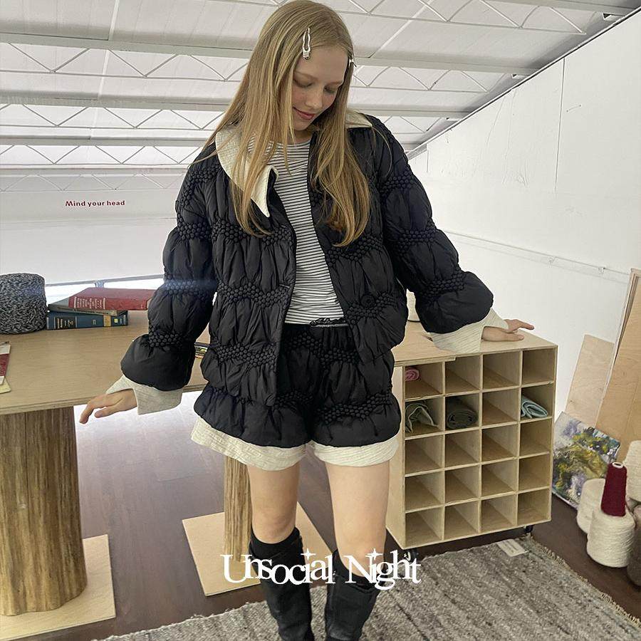 UnsocialNight原创衍棉短款冬季棉服重工外套短裤套装可拆卸领子