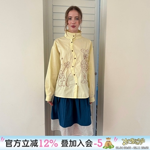 UnsocialNight2025原创小众刺绣宽松型内搭休闲浅黄色长袖衬衫女