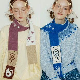 UnsocialNight“Taichi“2025秋新品原创星星图案羊毛针织围巾女