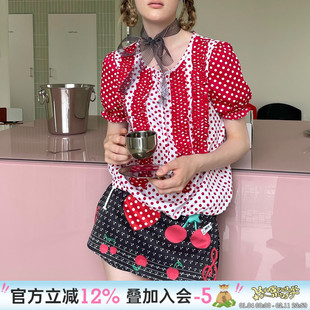 UnsocialNight夏季独家原创设计小众樱桃音符印花短裙裤女