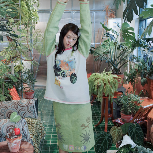 UnsocialNight原创设计秋冬奥莉蛙oliwa联名插画印花羊毛卫衣套装