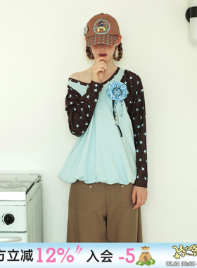 UnsocialNight2025秋季新品星星印花圆领长袖T恤薄款卫衣女上衣