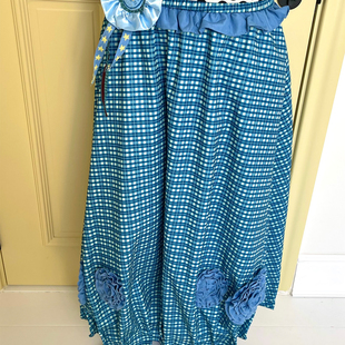 UnsocialNight2025秋季新品原创蓝色格子拼接休闲花苞半裙女