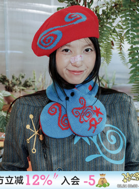 UnsocialNight原创秋冬百搭复古波点针织围巾双面套装贝雷帽女