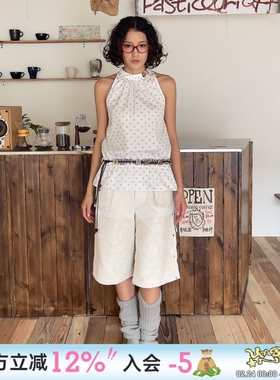 UnsocialNight原创独家设计甜美夏季蕾丝米色七分直筒裤女