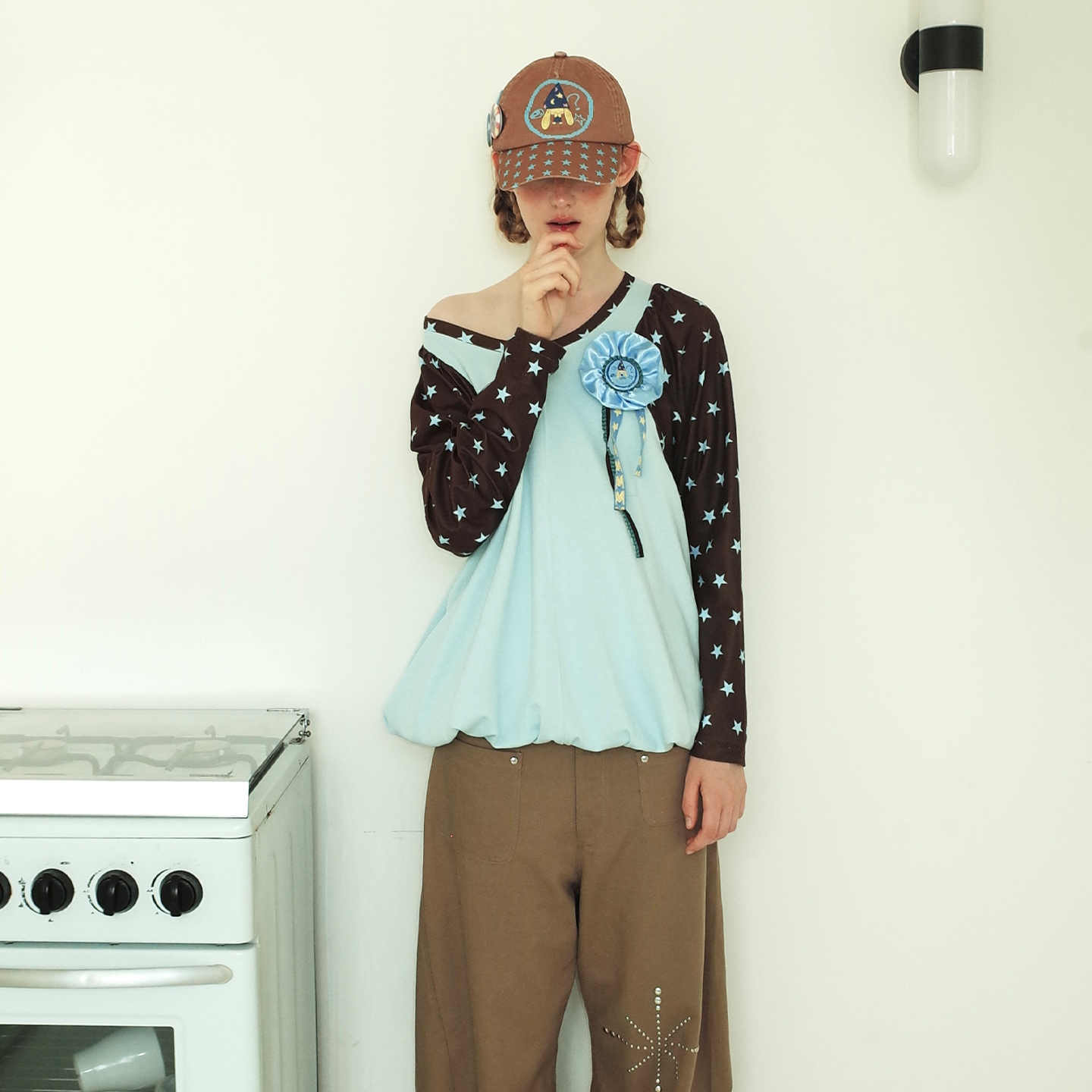 星星印花上衣T恤长袖圆领