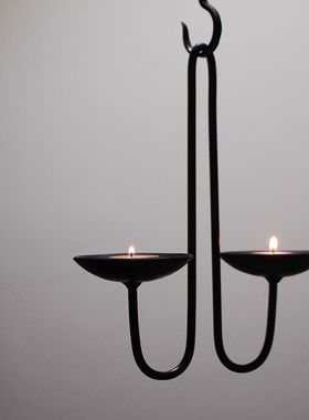 触造TOUGE 铁艺吊挂双头烛台复古摆件铁艺蜡烛台民宿茶室装饰