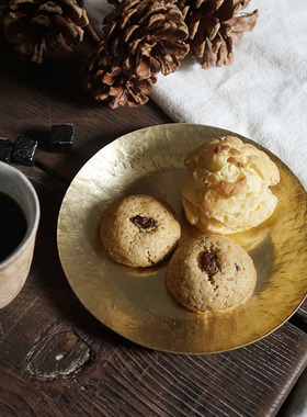 触造 周边锤纹黄铜圆盘手工锻造 首饰收纳置物餐盘 多规格尺寸