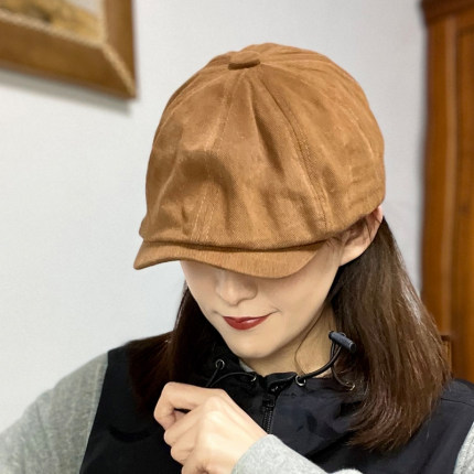 日系复古前进帽短檐鸭舌帽侧后贴标水洗做旧大码画家帽文艺报童帽