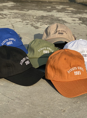 原创韩版软顶复古鸭舌帽女日系简约百搭数字蓝色弯檐棒球帽男