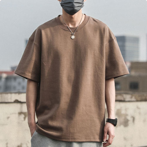 重磅纯棉夏季纯色男士短袖T恤宽松上衣服潮牌半袖体恤港风打底衫
