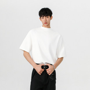 T恤男士 潮流五分袖 夏季 半高领透气打底衫 体恤 薄款 日系小领口短袖