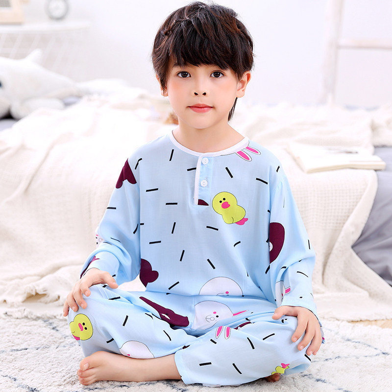 SUMMER COTTON SILK CHILDRENS PAJAMAS LITTLE BOYS BOYS LONG SLEEVE THIN GIRLS BABY COTTON SILK SUMMER SUIT LOUNGEWEAR