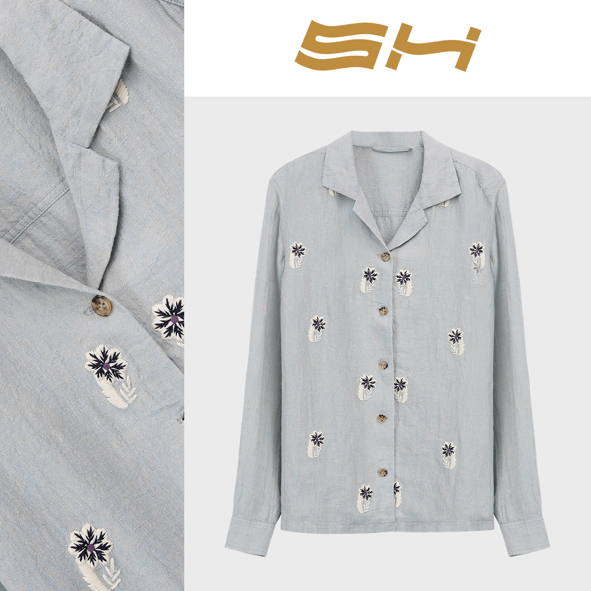【亚麻国风刺绣衬衫】G039 新款刺绣设计感衬衫上衣女休闲宽松
