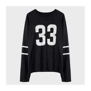 【芳芳力荐】CC-601056风黑色数字33长袖T恤女宽松街头潮流上衣