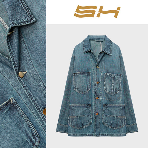 秋季时尚百搭休闲设计感宽松外套不规则牛仔衬衫新款上衣