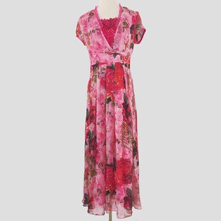 场合礼服长裙 蕾丝拼接雪纺高级感正式 金芭葆Q6160连衣裙夏季 短袖