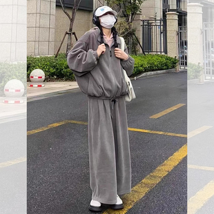 高级感休闲运动服套装 宽松搭配一整套卫衣两件套 女秋冬季 学生韩版