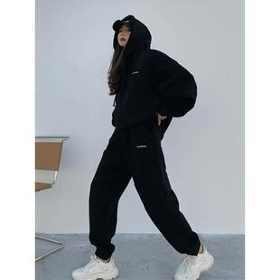 学生卫衣加绒加厚宽松显瘦两件套潮 运动休闲套装 女秋冬季 新款 时尚