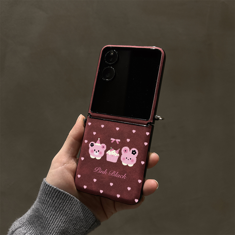 蛋糕小熊新款适用华为purax折叠小米mixflip2手机壳摩托罗拉Razr60防摔荣耀MagicV轻奢三星Z57FE贴皮全包测扣