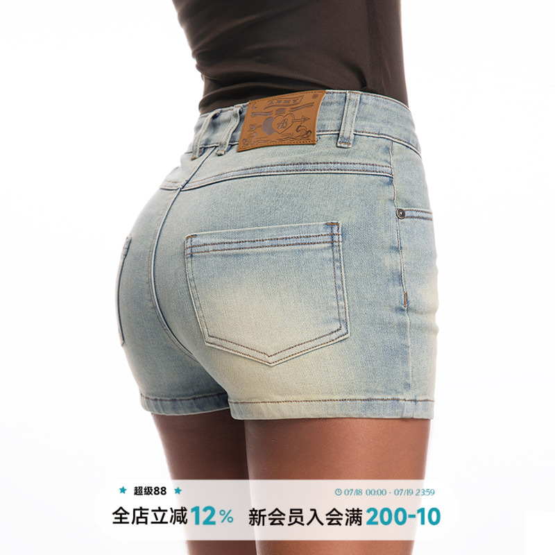 ABMY 进阶腿精 性感包臀牛仔短裤女弹力紧身美式复古辣妹显瘦热裤